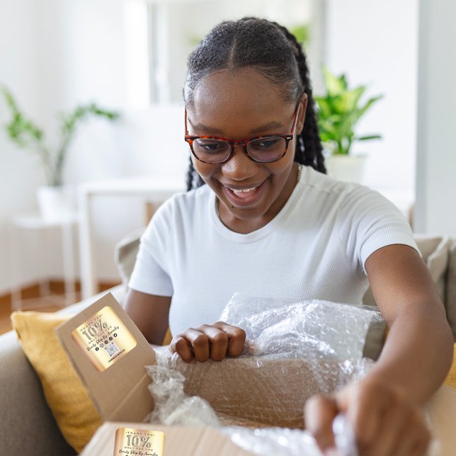 Show Your Appreciation with 10% Off QR Code Faux  Square Sticker (Thank Shopping 10%Off QR CODE Faux Gold Square Sticker)