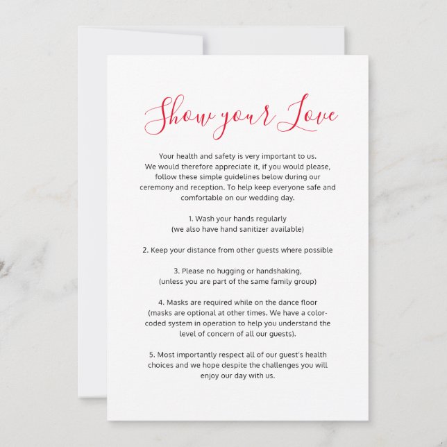 Show your love social distance guidelines wedding announcement (Back)