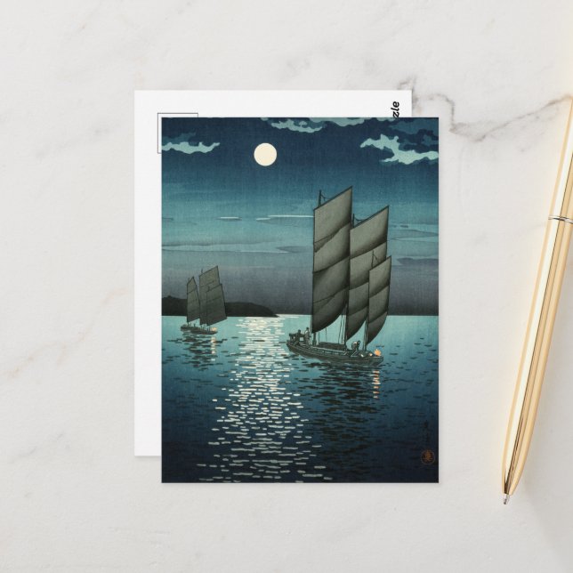 Showa Era, Boat by Tsuchiya Koitsu Postcard (Front/Back In Situ)