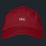 Showcasing the word King finely on the Front Side Embroidered Hat<br><div class="desc">Elevate your look with this eye-catching red cap, showcasing the word "King" finely embroidered on the front. Crafted from durable, high-quality fabric, it offers a unique blend of style and comfort, complete with an adjustable strap for a tailored fit. A distinctive piece for those who wear their confidence like a...</div>