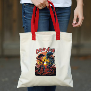 Showdown at Sundown - Cowboy vs. Alien Tote Bag