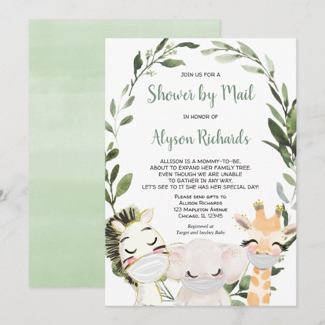 Shower by mail Animals with masks baby shower Invitation (Front/Back)