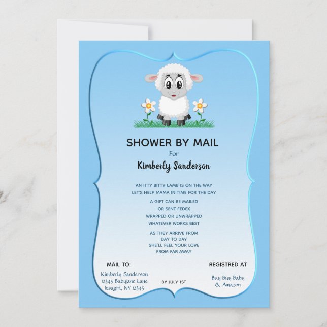 Shower by Mail Baby Boy Blue Cute Lamb  Invitation (Front)