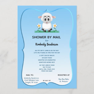 Shower by Mail Baby Boy Blue Cute Lamb  Invitation