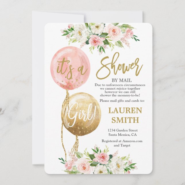 Shower by Mail balloon baby shower girl Invitation (Front)