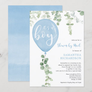 Shower by mail blue balloon eucalyptus baby shower invitation