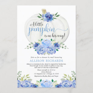 Shower by mail blue gold white pumpkin boy baby invitation