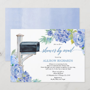 Shower by mail blue white floral boy baby shower invitation