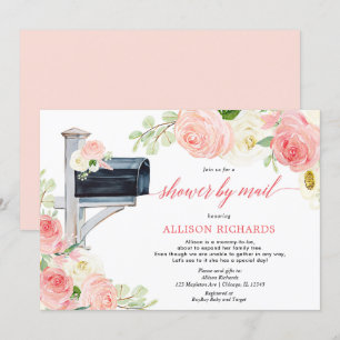 Shower by mail blush pink floral girl baby shower invitation