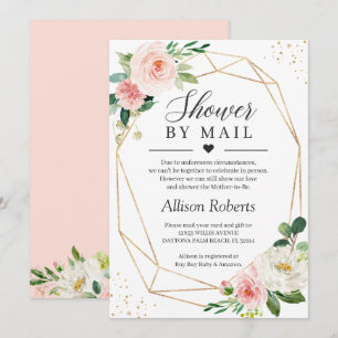 Shower By Mail Blush Pink Floral Gold Geometric Invitation