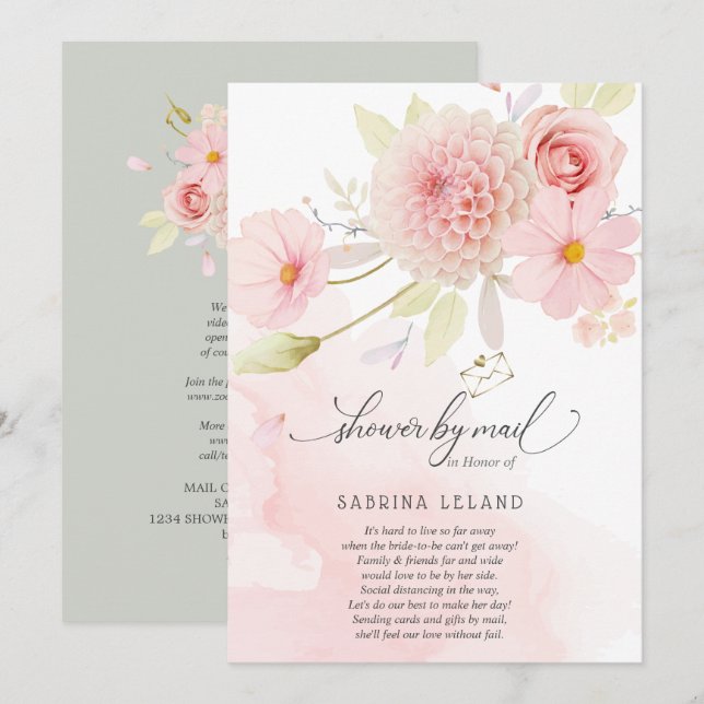 Shower by Mail Blush Pink Floral Spray Invitation (Front/Back)