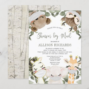 Shower by Mail cute animals with masks baby shower Invitation
