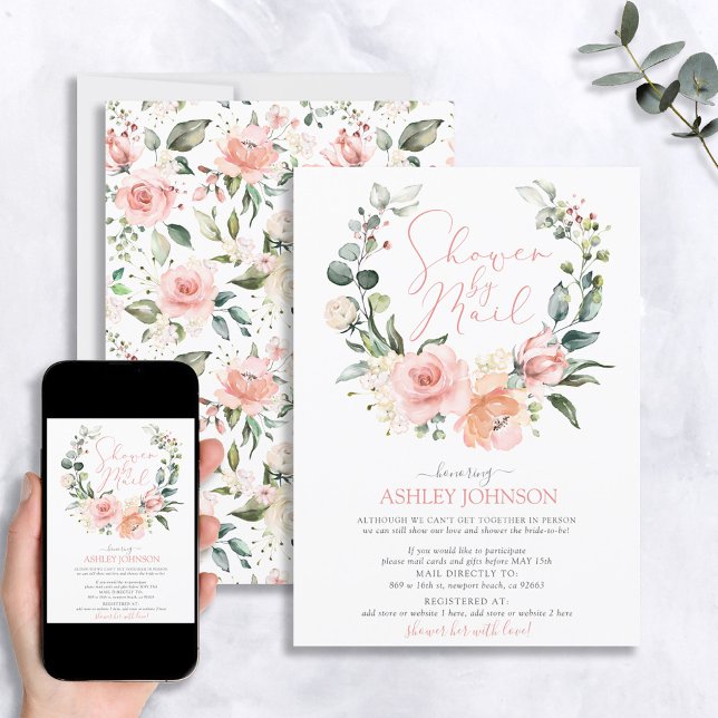 Shower by Mail Dusty Pink Floral Wreath Bridal Invitation (Creator Uploaded)