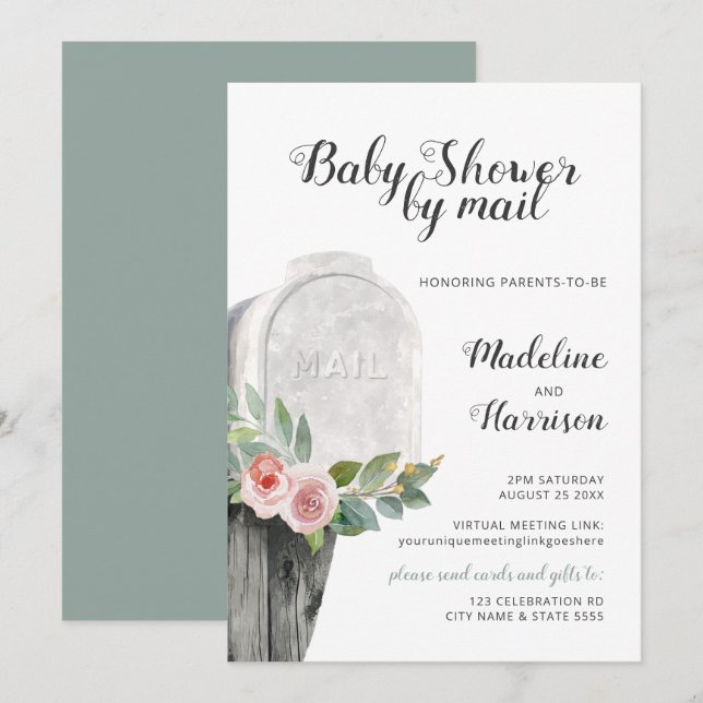 Shower by Mail Floral Green Virtual Long Distance Invitation (Front/Back)