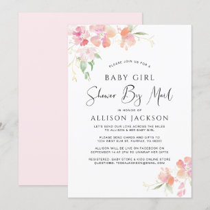 Shower By Mail Floral Pink Watercolor Baby Girl Invitation