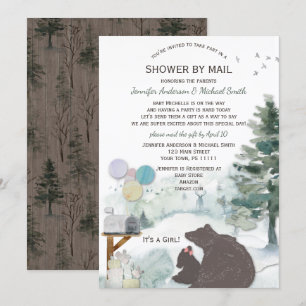 Shower by Mail Forest Woodland Bear Girl Baby Invitation