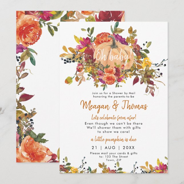 shower by mail from afar pumpkin baby shower invitation (Front/Back)