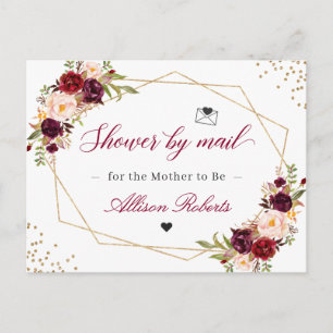 Shower By Mail Gold Geometric Burgundy Red Floral Postcard