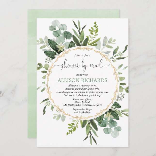 Shower by mail greenery gender neutral baby shower invitation (Front/Back)