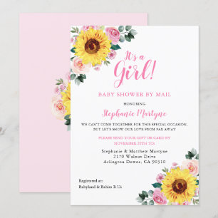 Shower By Mail Its A Girl Sunflower Pink Floral Invitation