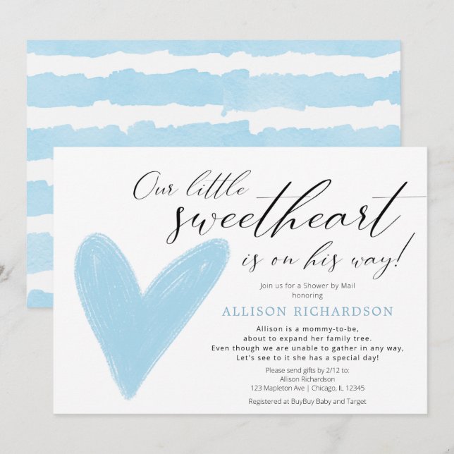 Shower by Mail Modern Valentines blue white boy Invitation (Front/Back)