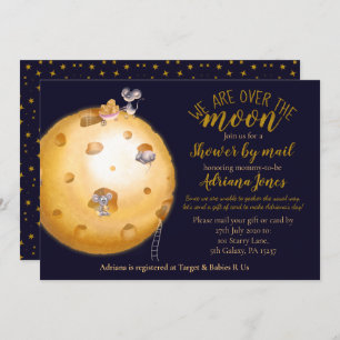Shower by mail, moon made of cheese, gold glitter invitation