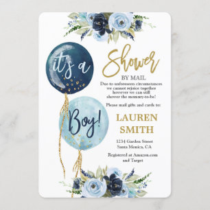 Shower by Mail Navy blue balloon baby shower boy Invitation