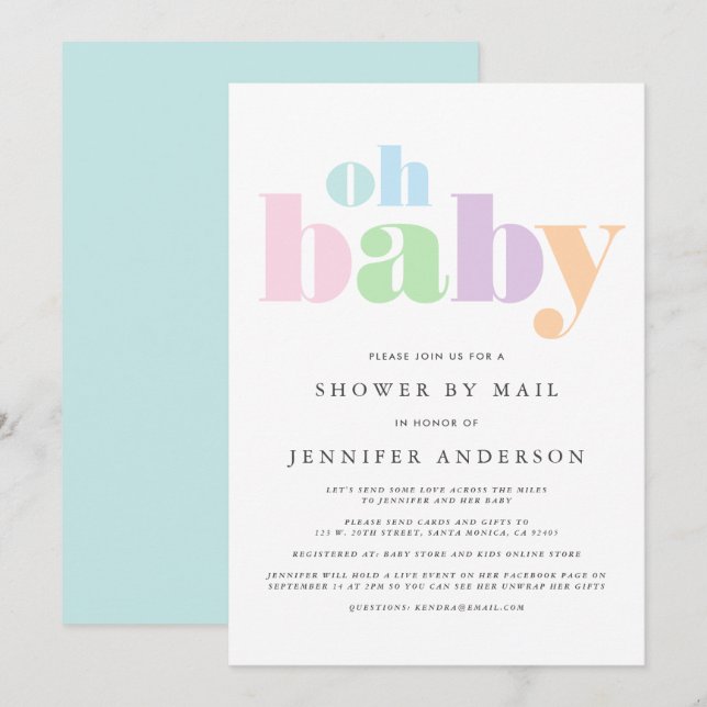Shower by Mail | Oh Baby Pastel Minimal Modern Invitation (Front/Back)