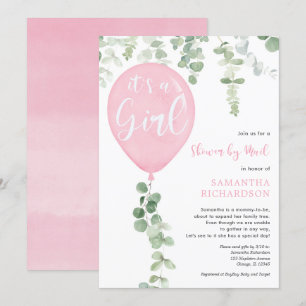 Shower by mail pink balloon eucalyptus baby shower invitation
