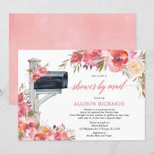 Shower by mail pink coral floral girl baby shower invitation