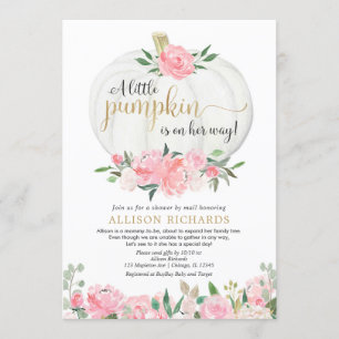 Shower by mail pink gold white pumpkin girl baby invitation