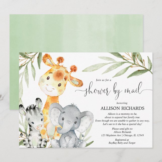 Shower by mail Safari gender neutral baby shower Invitation (Front/Back)