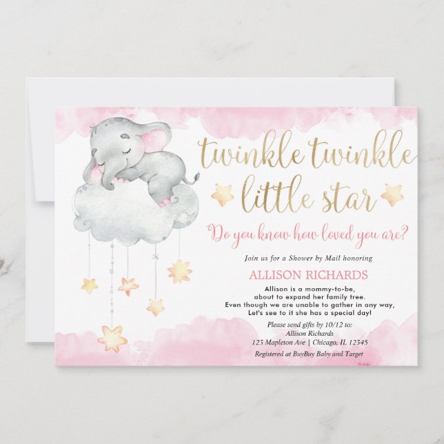 Shower by mail Twinkle twinkle little star pink Invitation (Front)