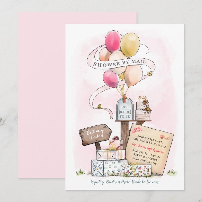 Shower By Mail Virtual Bridal Shower Mailbox Invitation (Front/Back)