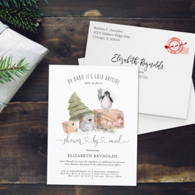 Shower by Mail | Winter Christmas Baby Shower Invitation Postcard (Creator Uploaded)