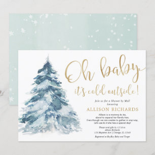 Shower by mail winter gold white snow baby shower invitation