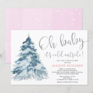 Shower by mail winter pink silver girl baby shower invitation