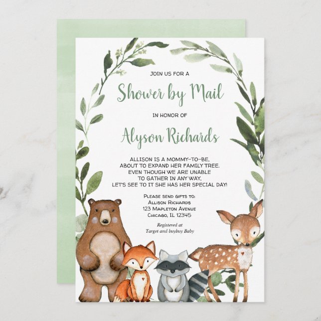 Shower by mail Woodland forest friends baby shower Invitation (Front/Back)