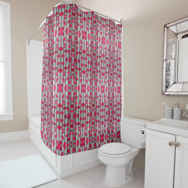 Shower Curtain - 010 - Grey and Red (In Situ)