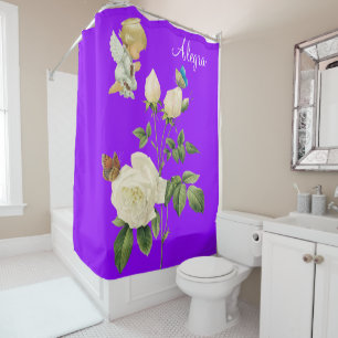 Shower Curtain Angel Floral Purple Butterfly