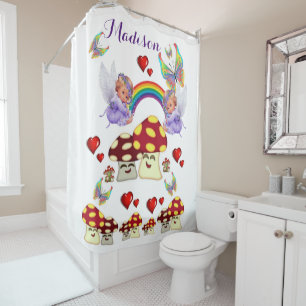 Shower Curtain Angels Rainbow Mushrooms