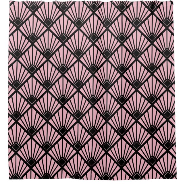 Shower Curtain - Art Deco Fan Black & Pink (Front)