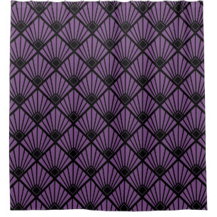 Shower Curtain - Art Deco Fan Black & Purple