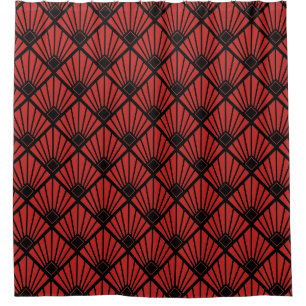 Shower Curtain - Art Deco Fan Black & Red