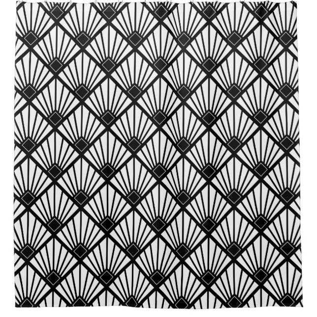 Shower Curtain - Art Deco Fan Black & White (Front)
