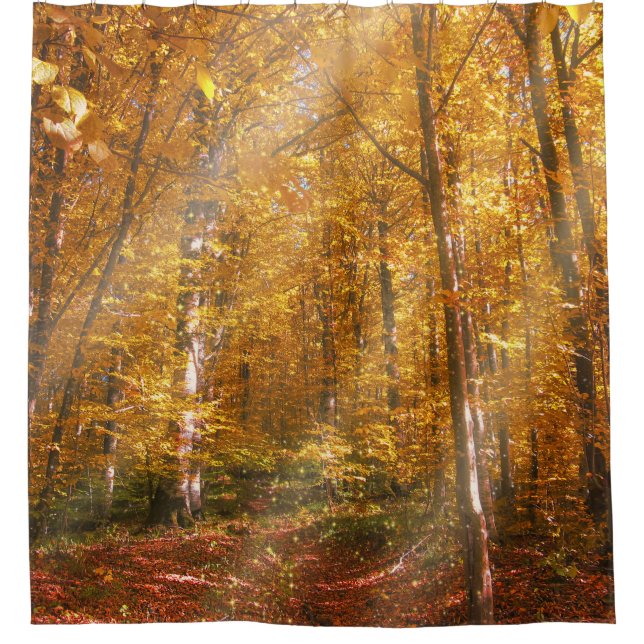 Shower Curtain Autumn forest Gold Rays (Front)