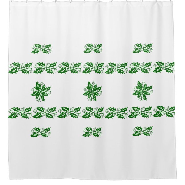Shower Curtain - Bands of Green Holly Leaves (Front)