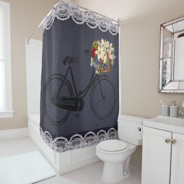 Shower curtain bicycle  flower bike blue (In Situ)