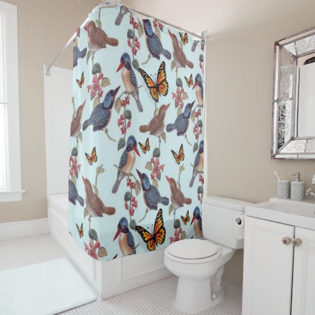 Shower Curtain Bird Butterfly (In Situ)