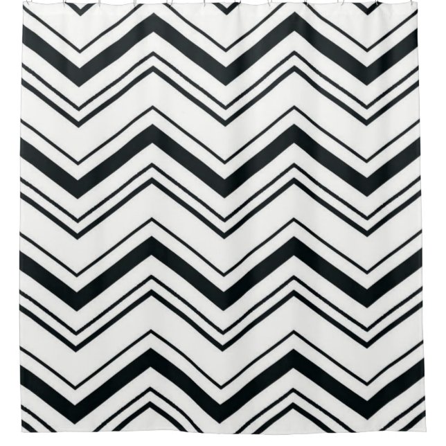 Shower Curtain/Black and White Zig Zags Shower Curtain (Front)
